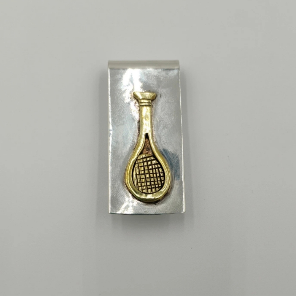 Taxco Mexico Sterling Silver Two Tone Tennis Racket Money Clip